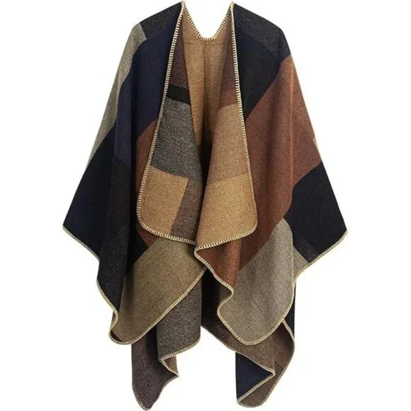 Women's Printed Shawl Wrap Fashionable Open Front Poncho Cape, - Picture 7 of 7